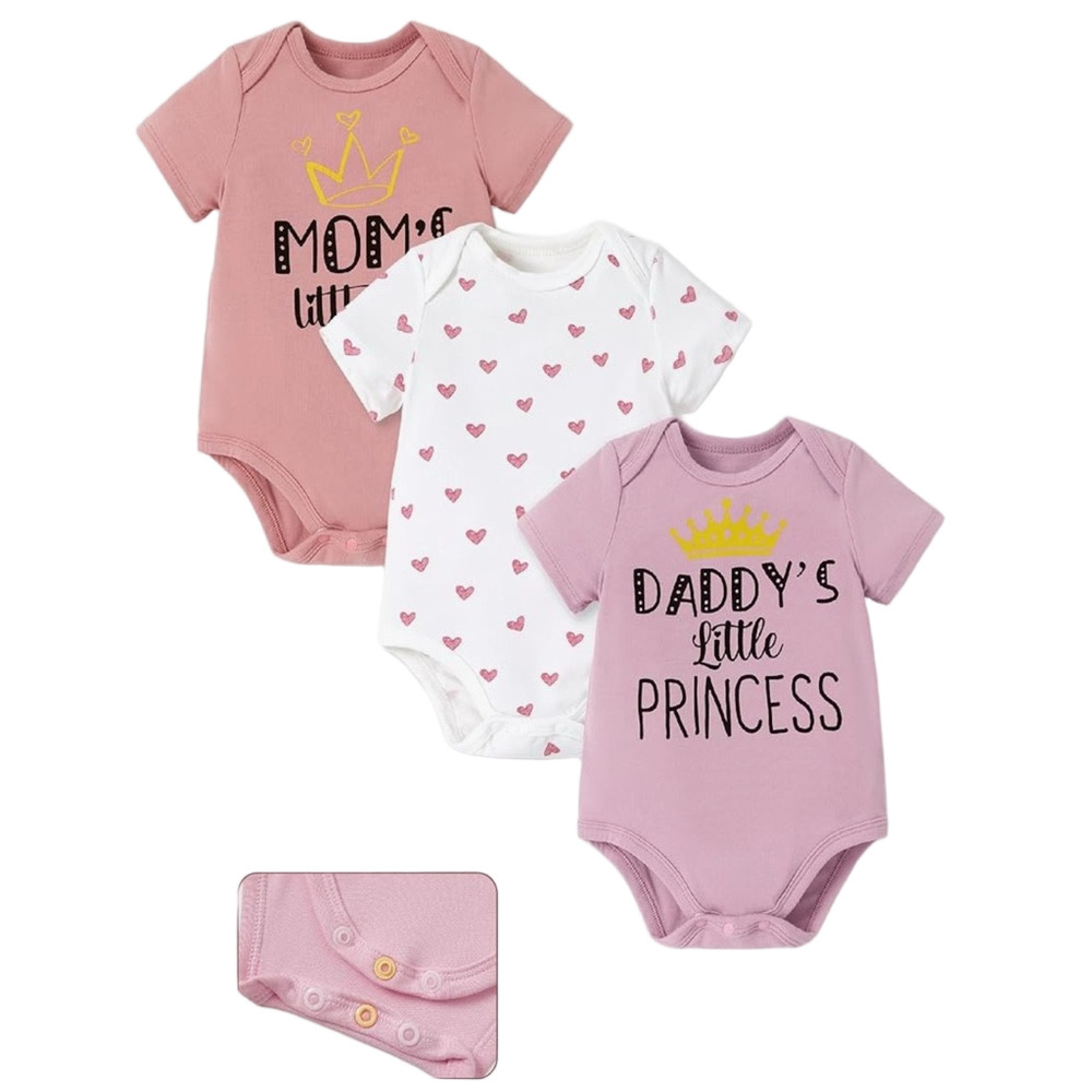 🛼PatPat Pink and White Princess Bodysuit 3 pack  NWT size 0-3 months